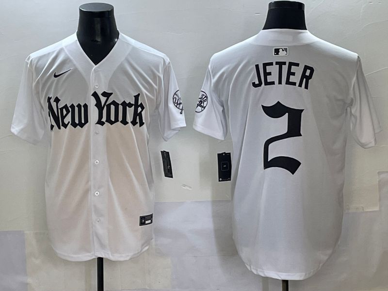 Men 2025 New York Yankees 2 Jeter White Five generations Joint Name Nike MLB Jersey style 1